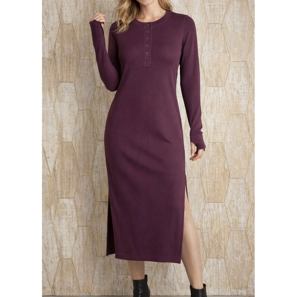 Sweaty Betty Women‎ S 6 Deep Burgundy Long Sleeve Henley Dress Ribbed